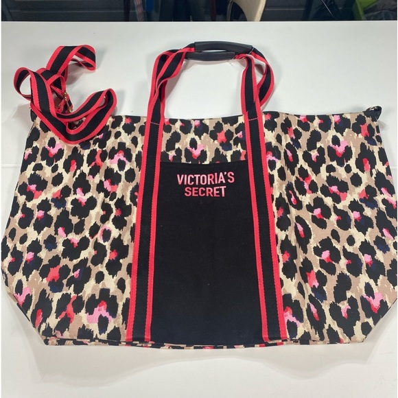 NEW Victoria’s Secret Zippered TOTE Bag Chetah Animal Print Pink Black - Picture 5 of 7